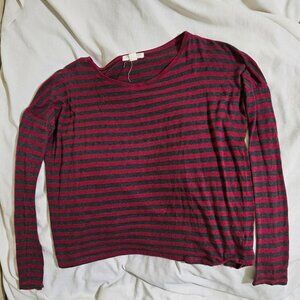 Forever 21 Dark Grey & Maroon Stripe Long Sleeve Shirt